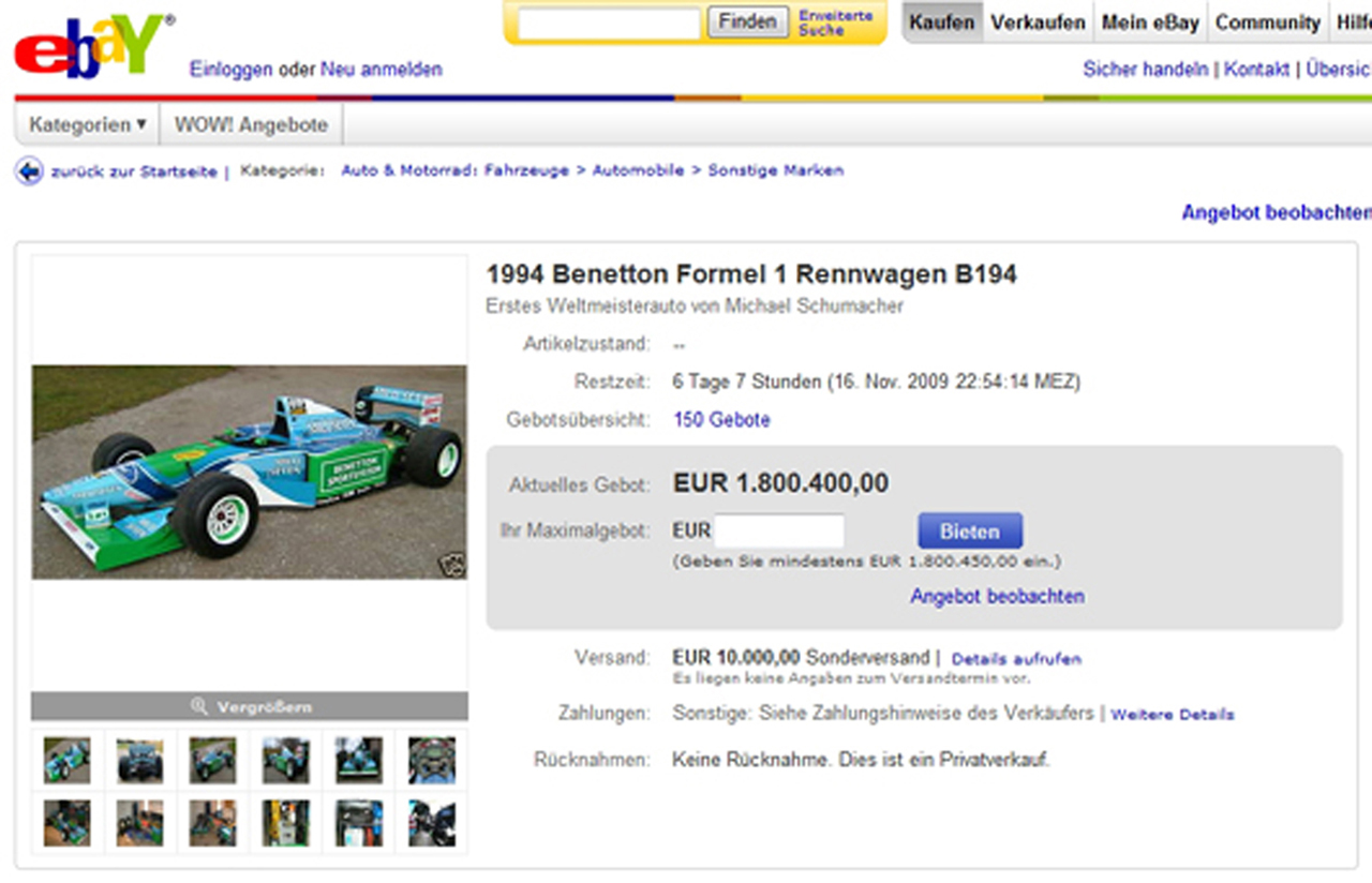 1994 Benetton Formel 1 Rennwagen B194