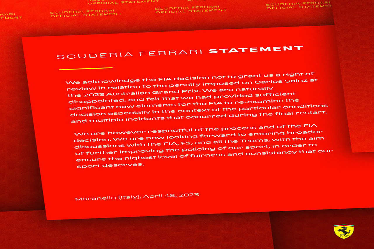 フェラーリF1、ペナルティ見直し却下を飲み「取り締まり改善の協議を望む」