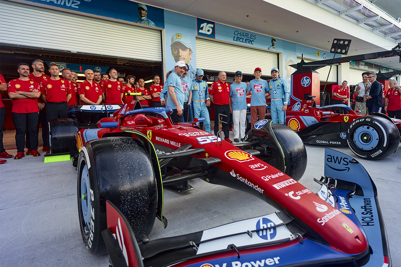 フェラーリF1 マイアミGP特別カラーリングを施した実車をお披露目