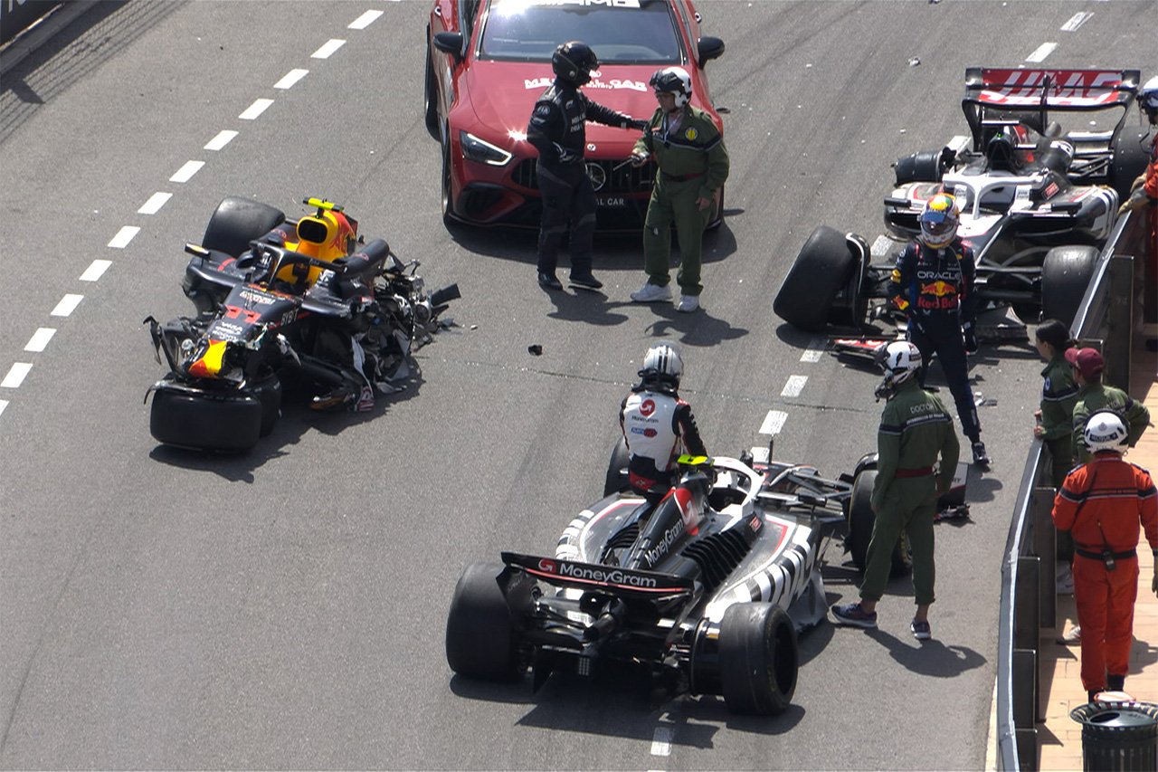 F1モナコGP 決勝：大クラッシュでセルジオ・ペレスのマシンが大破