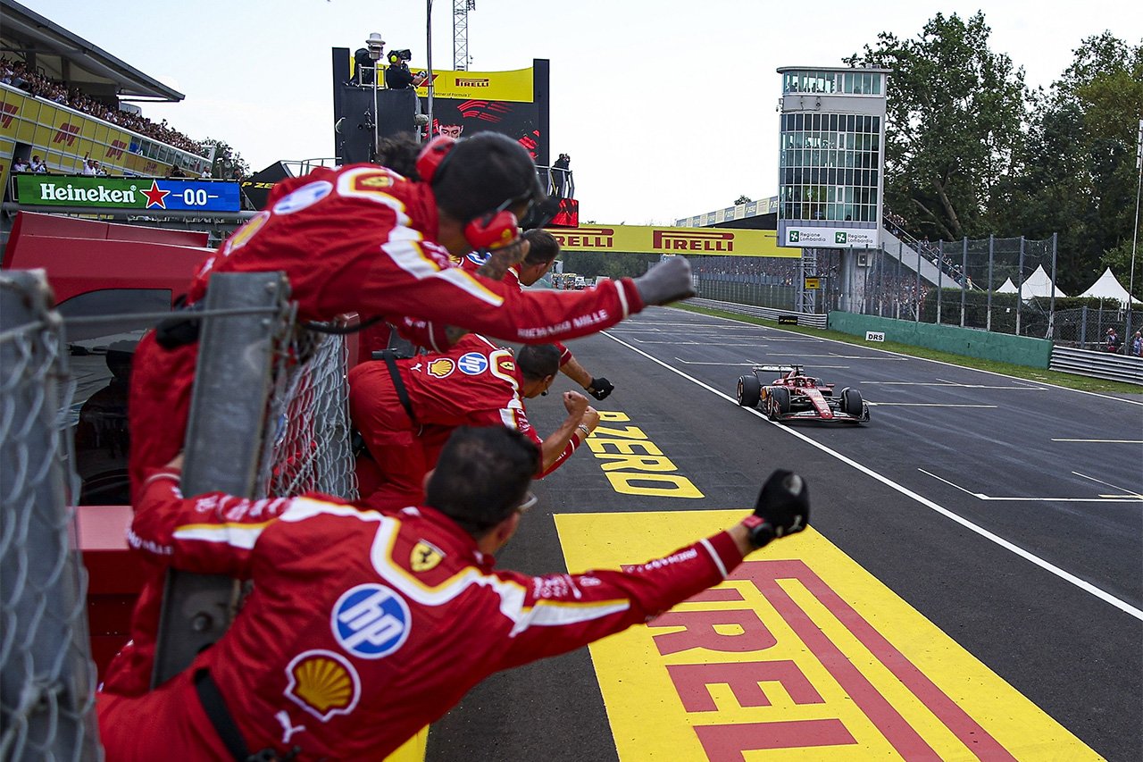 F1イタリアGP 決勝：フェラーリF1代表 優勝したシャルル・ルクレールの「タイヤの崖を恐れていた」