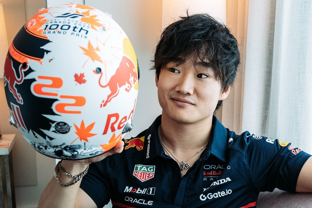 角田裕毅 F1カナダGPで100戦目を記念したスペシャルヘルメット