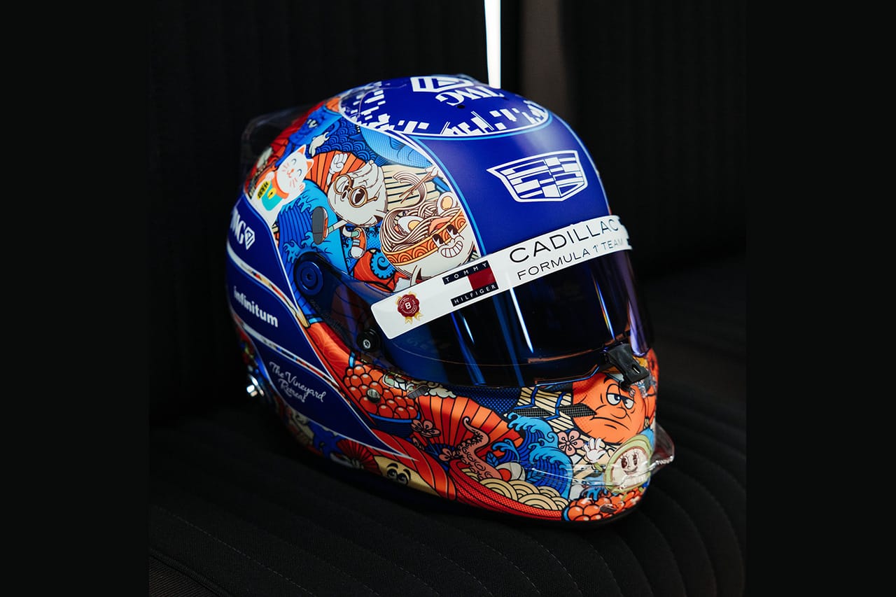 ボッタス F1日本GP特別ヘルメット公開 ラーメン×招き猫の異色和風デザイン